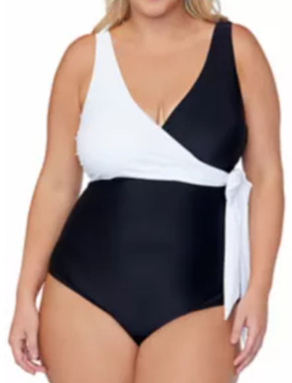 Raisins Curve Plus Size Faux Wrap One Piece Swimsuit Black White 20W New